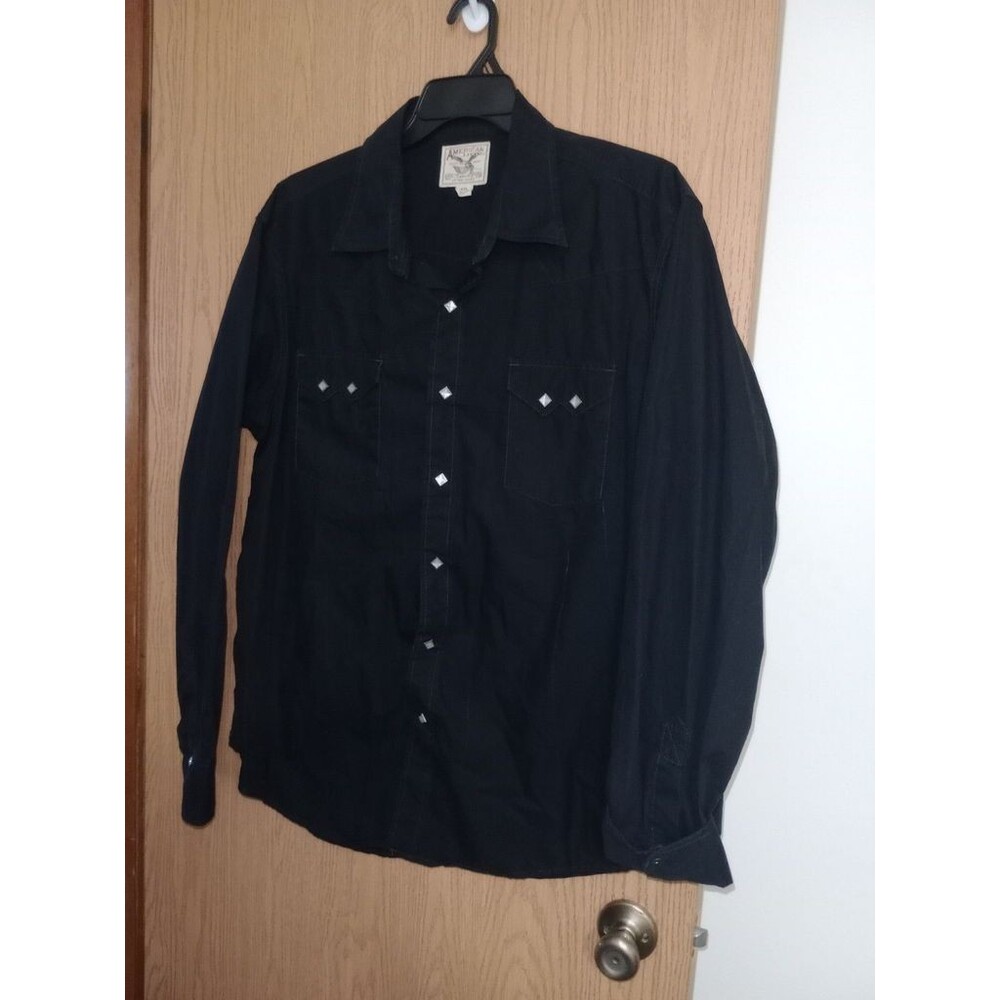 American Living Blouse Womens Plus XXL Black Long Sleeve Pearl Snap Western